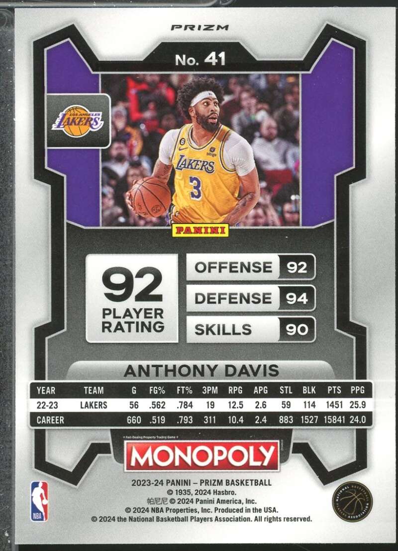 Anthony Davis Card 2023-24 Panini Prizm Monopoly Silver #41  Image 2