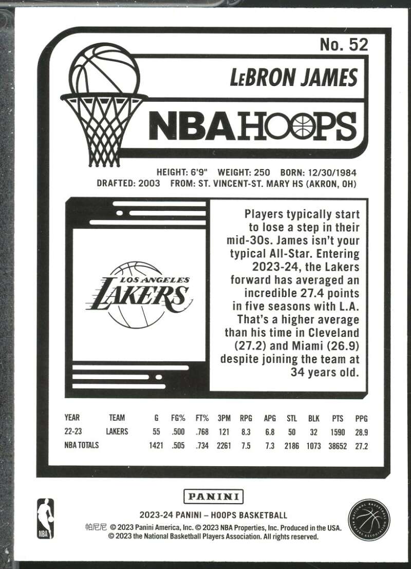 LeBron James Card 2023-24 Hoops #52  Image 2