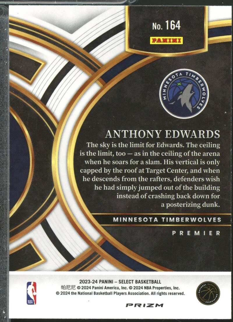 Anthony Edwards Card 2023-24 Select Prizms Blue Cracked Ice #164  Image 2