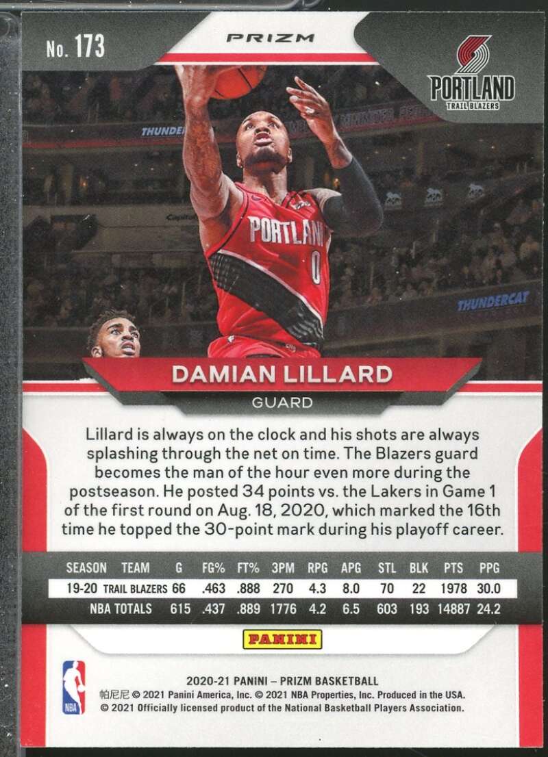 Damian Lillard Card 2020-21 Panini Prizm Prizms Red Ice #173  Image 2