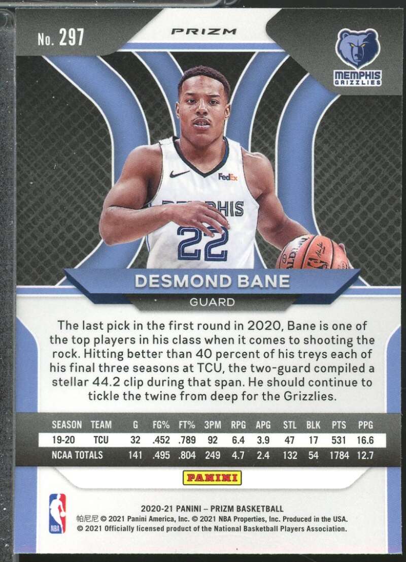 Desmond Bane Rookie Card 2020-21 Panini Prizm Prizms Orange Ice #297  Image 2