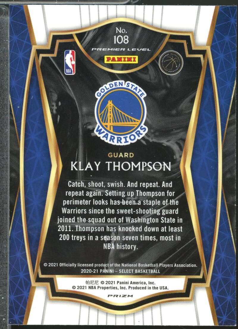 Klay Thompson Card 2020-21 Select Prizms Green White Purple #108  Image 2