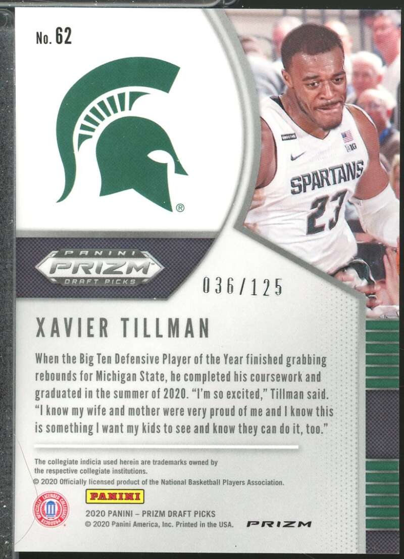 Xavier Tillman Rookie 2020-21 Panini Prizm Draft Picks Prizms Fast Break Red #62  Image 2