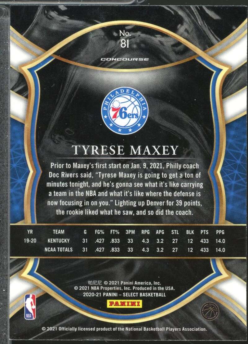 Tyrese Maxey Rookie Card 2020-21 Select Blue Retail #81  Image 2