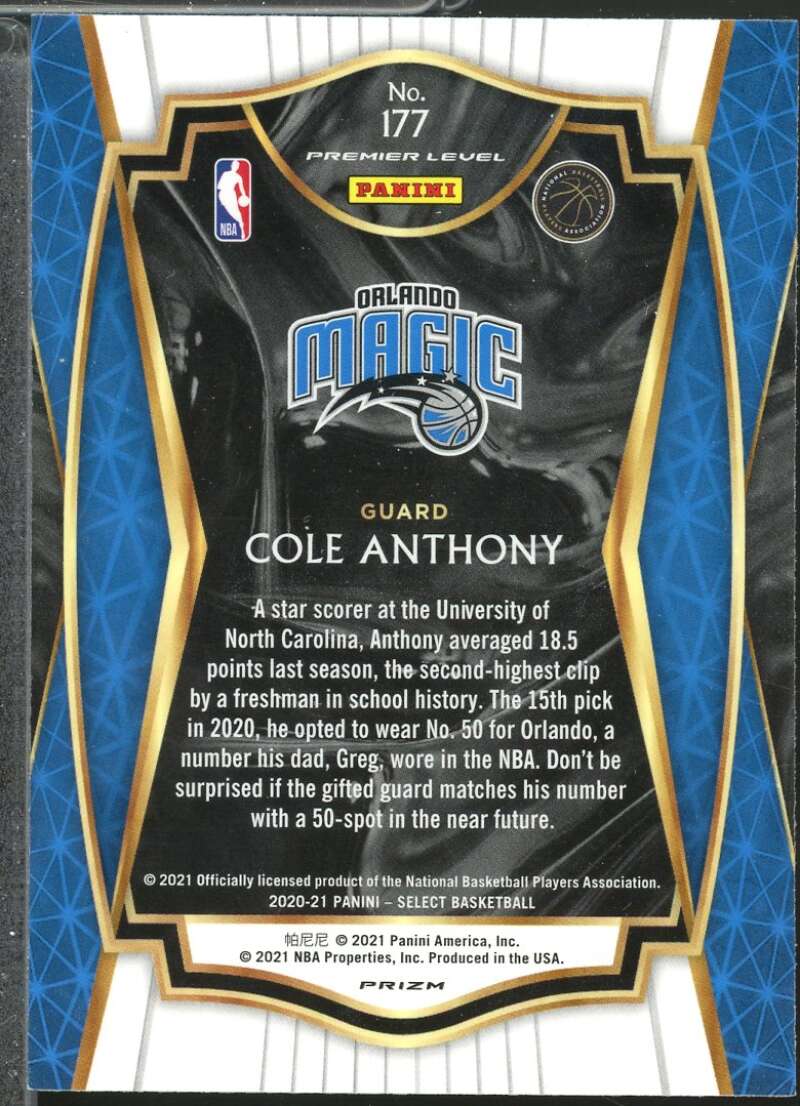 Cole Anthony Rookie Card 2020-21 Select Prizms Silver #177  Image 2