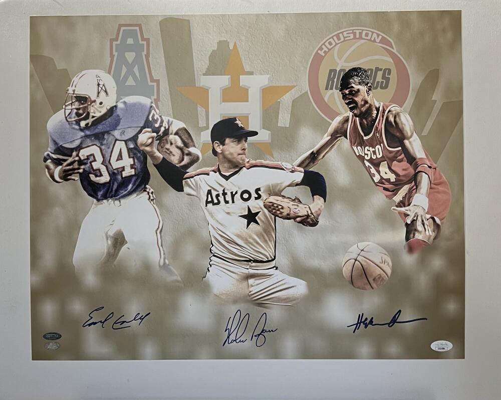  E. Cambel N. Ryan H. Olajuwon Autograph Signed Houston Poster  JSA Authentic Image 2