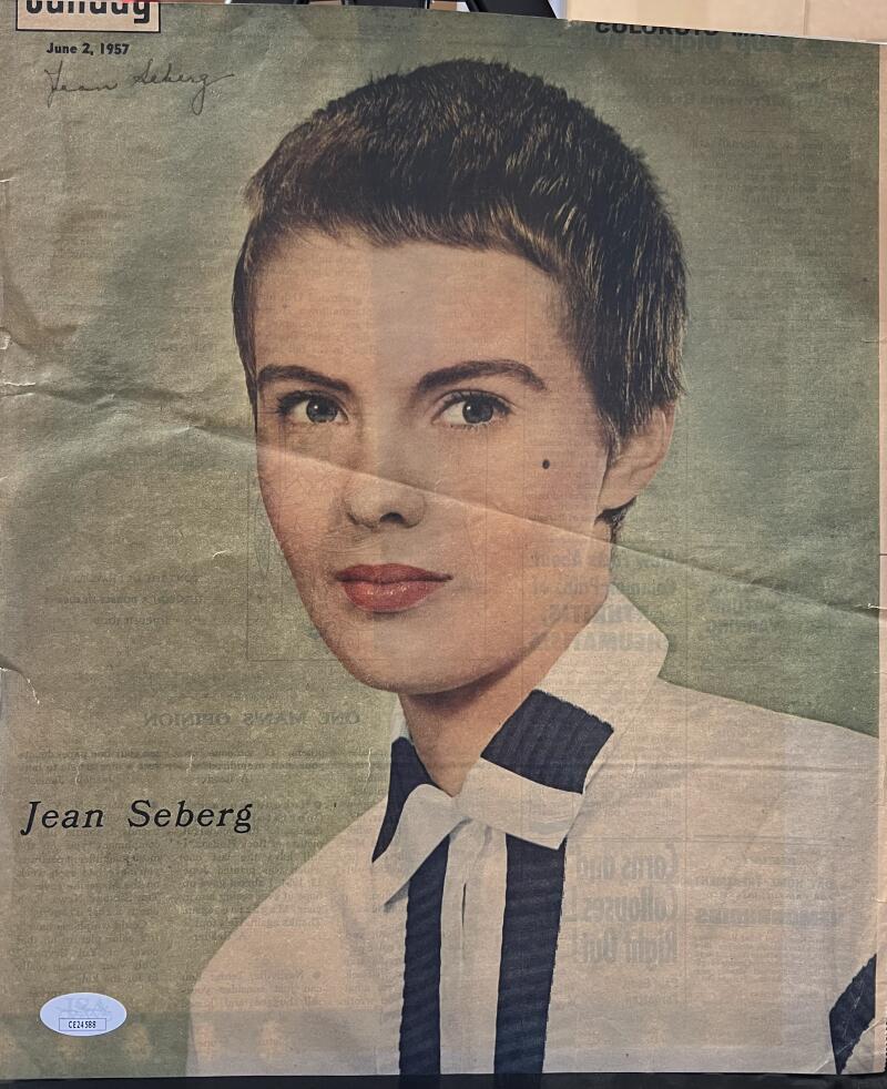 Jean Seberg Autograph Signed Newspaper Clipping  JSA Authentic Image 1