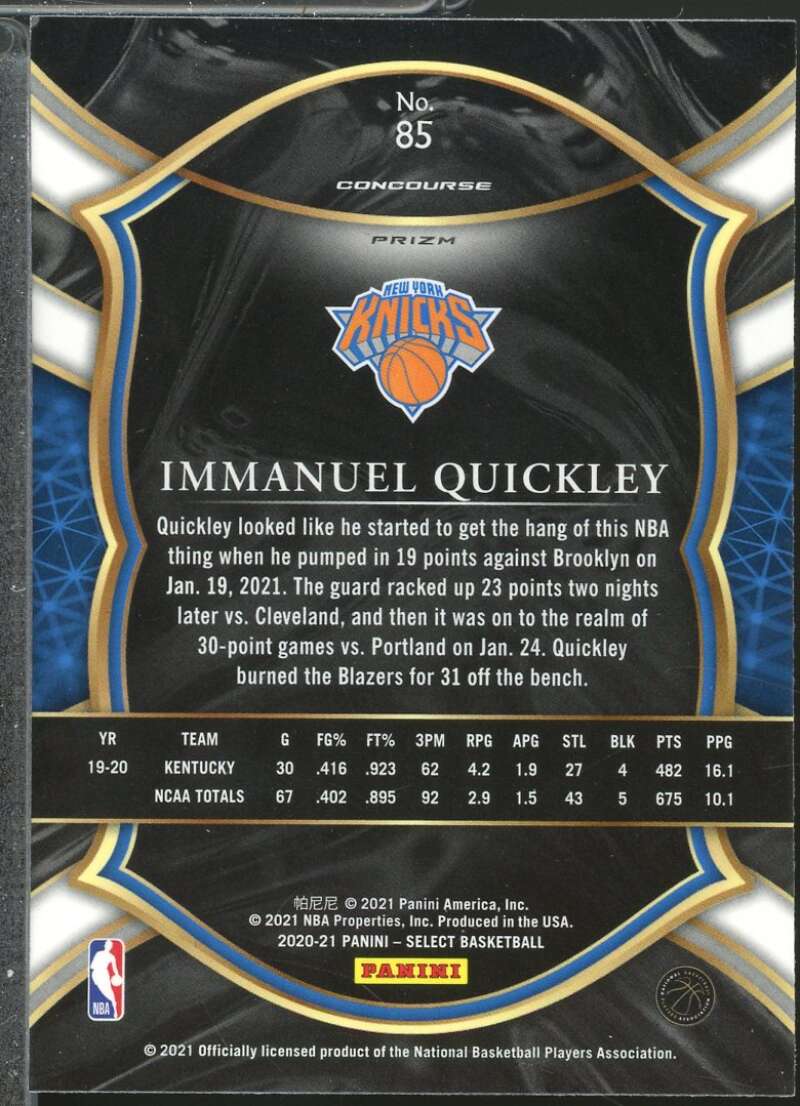 Immanuel Quickley Rookie Card 2020-21 Select Prizms Tri-Color #85  Image 2