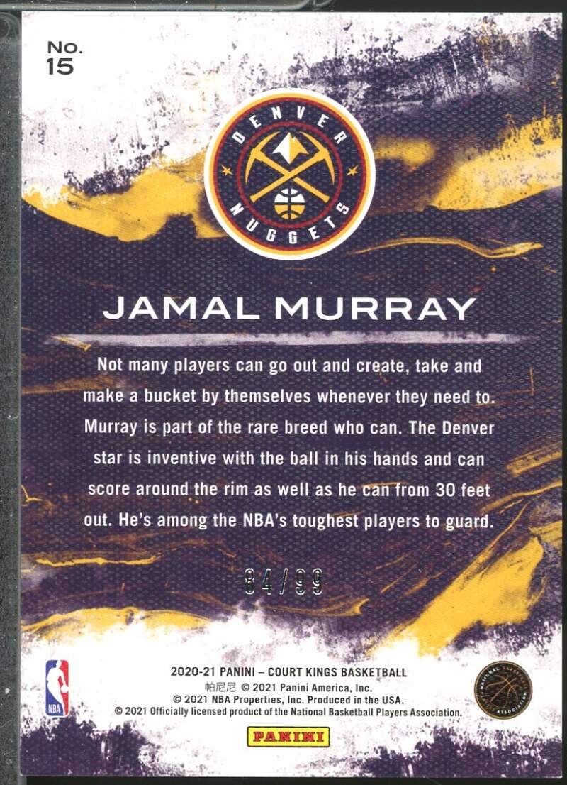 Jamal Murray Card 2020-21 Court Kings Modern Strokes Amethyst #15  Image 2