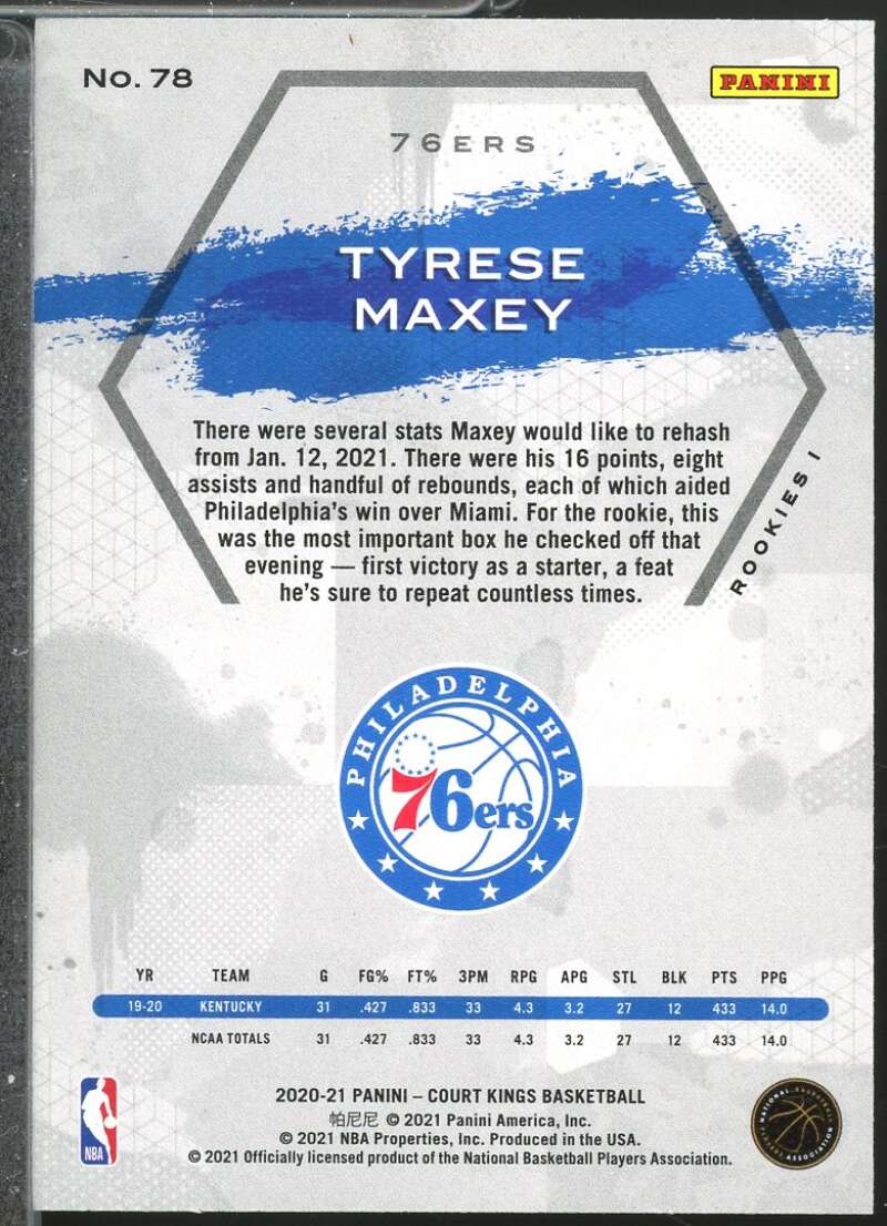 Tyrese Maxey Rookie Card 2020-21 Court Kings #78  Image 2
