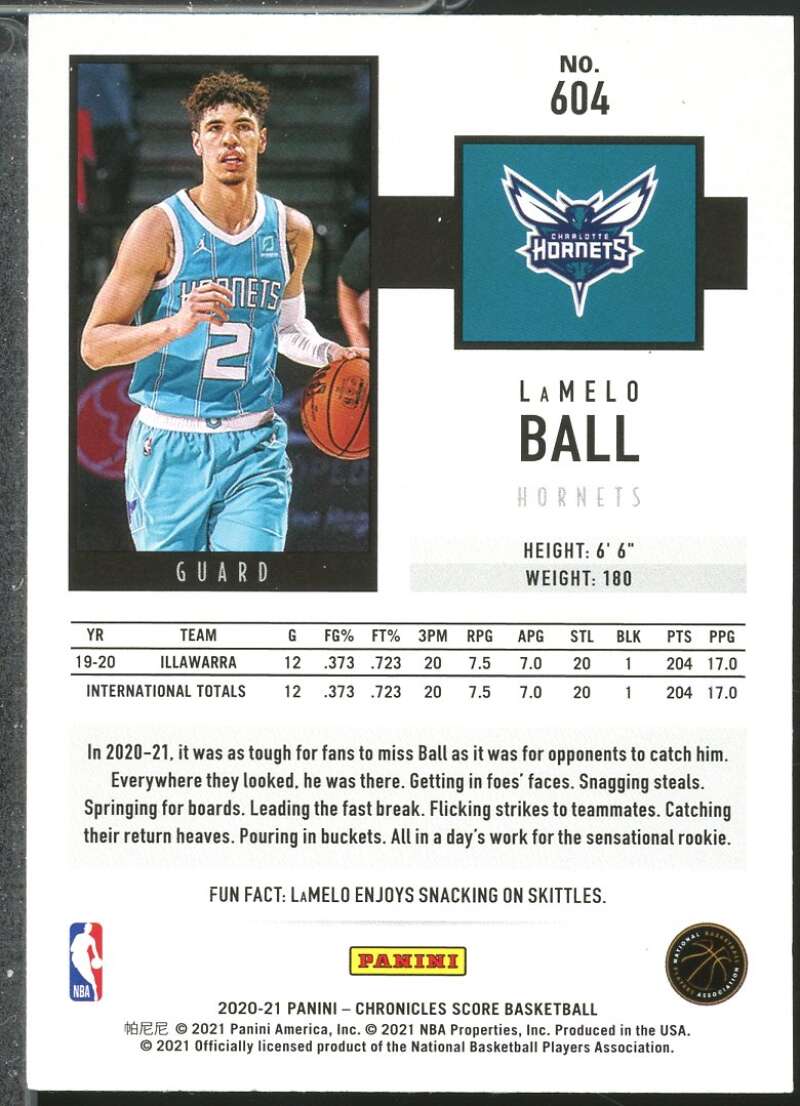 LaMelo Ball/Score Rookie Card 2020-21 Panini Chronicles #604  Image 2