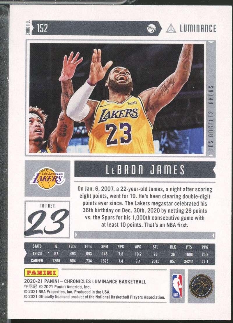 LeBron James/Luminance Card 2020-21 Panini Chronicles #152  Image 2
