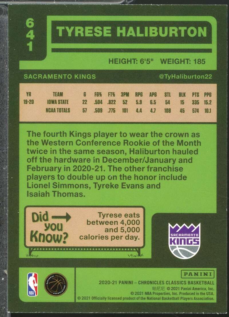 Tyrese Haliburton/Classics Rookie Card 2020-21 Panini Chronicles #641  Image 2
