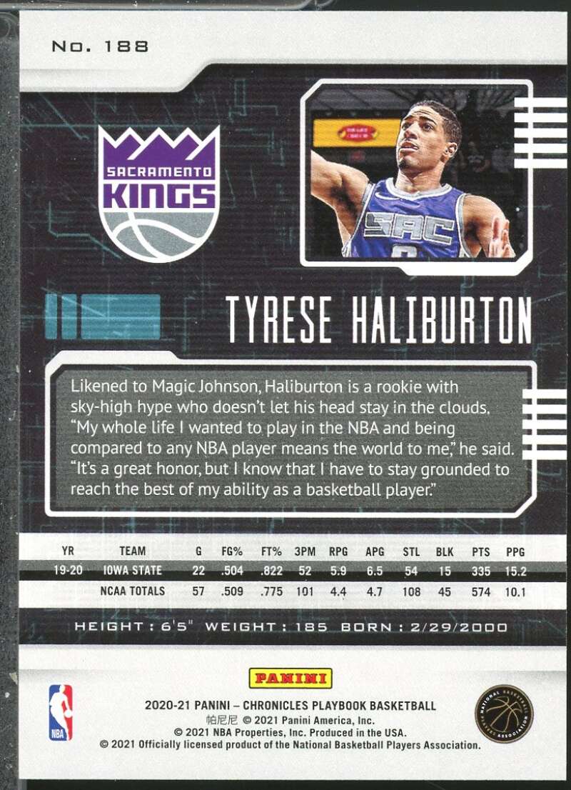 Tyrese Haliburton/Playbook Rookie Card 2020-21 Panini Chronicles Teal #188  Image 2