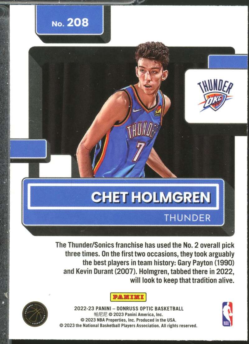 Chet Holmgren Rookie Card 2022-23 Donruss Optic #208  Image 2