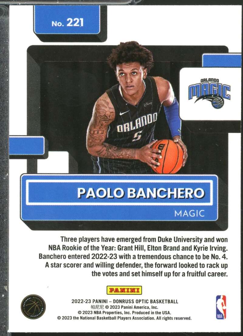 Paolo Banchero Rookie Card 2022-23 Donruss Optic #221  Image 2