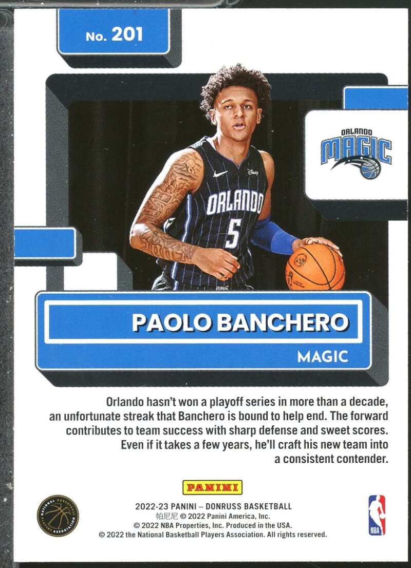 Paolo Banchero Rookie Card 2022-23 Donruss #201  Image 2