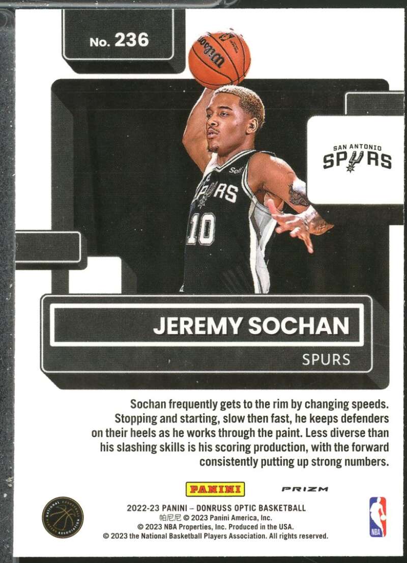 Jeremy Sochan Rookie Card 2022-23 Donruss Optic Purple #236  Image 2