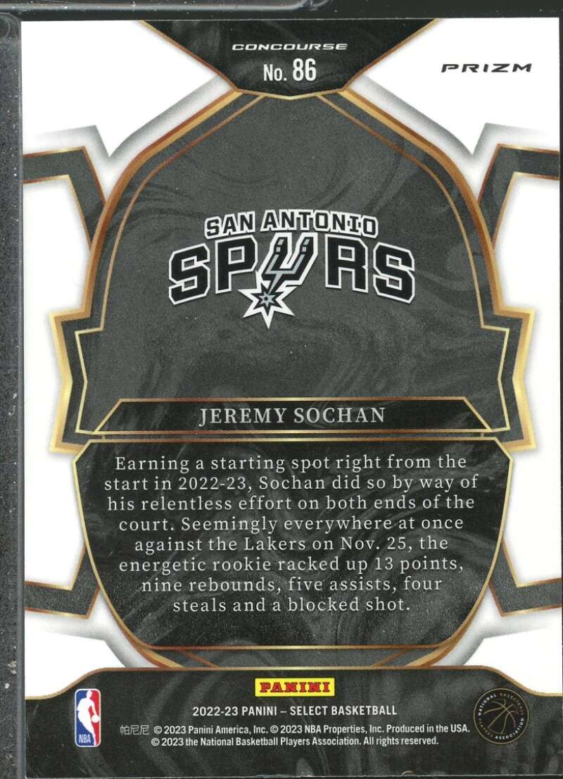 Jeremy Sochan Rookie Card 2022-23 Select Prizms Blue #86  Image 2