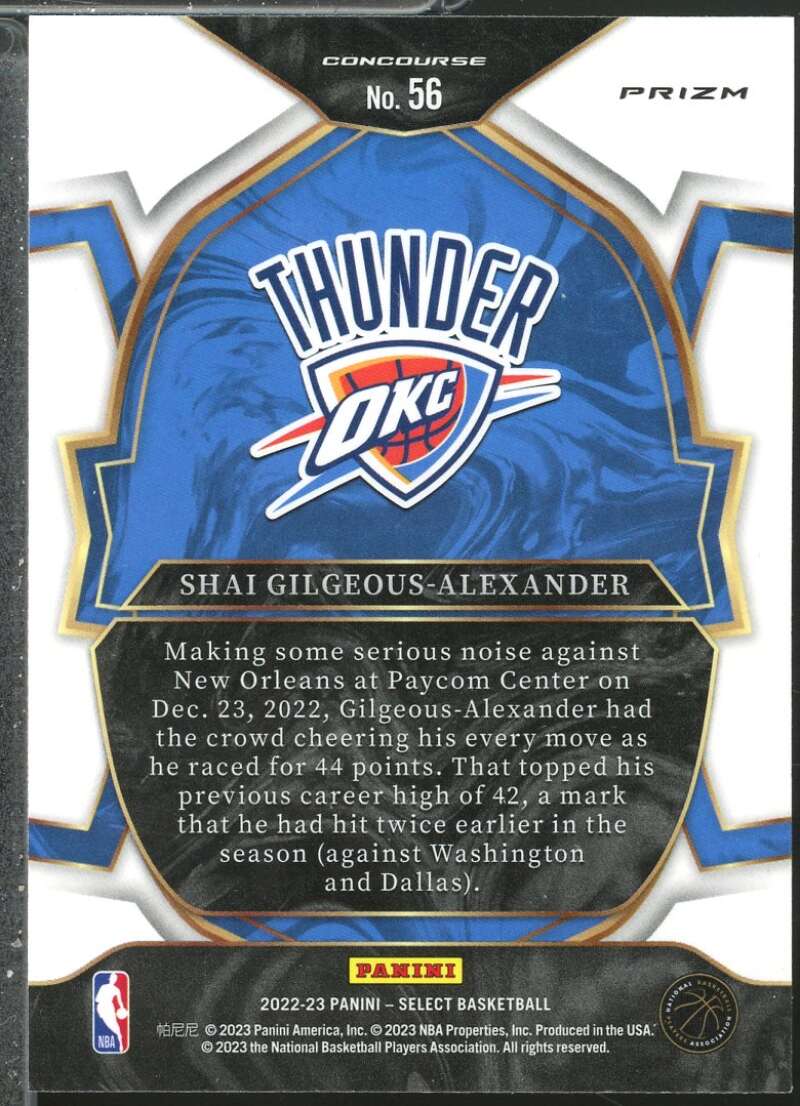 Shai Gilgeous-Alexander Card 2022-23 Select Prizms Silver #56  Image 2