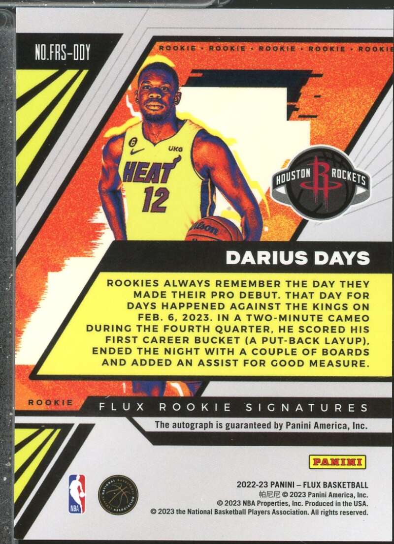 Darius Days Rookie Card 2022-23 Panini Flux Flux Rookie Signatures #37  Image 2