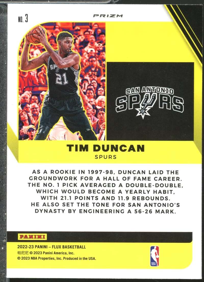 Tim Duncan Card 2022-23 Panini Flux Hall Influx Silver #3  Image 2