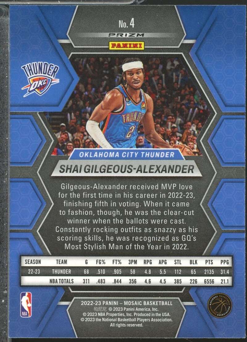 Shai Gilgeous-Alexander Card 2022-23 Panini Mosaic Mosaic Reactive Blue #4  Image 2