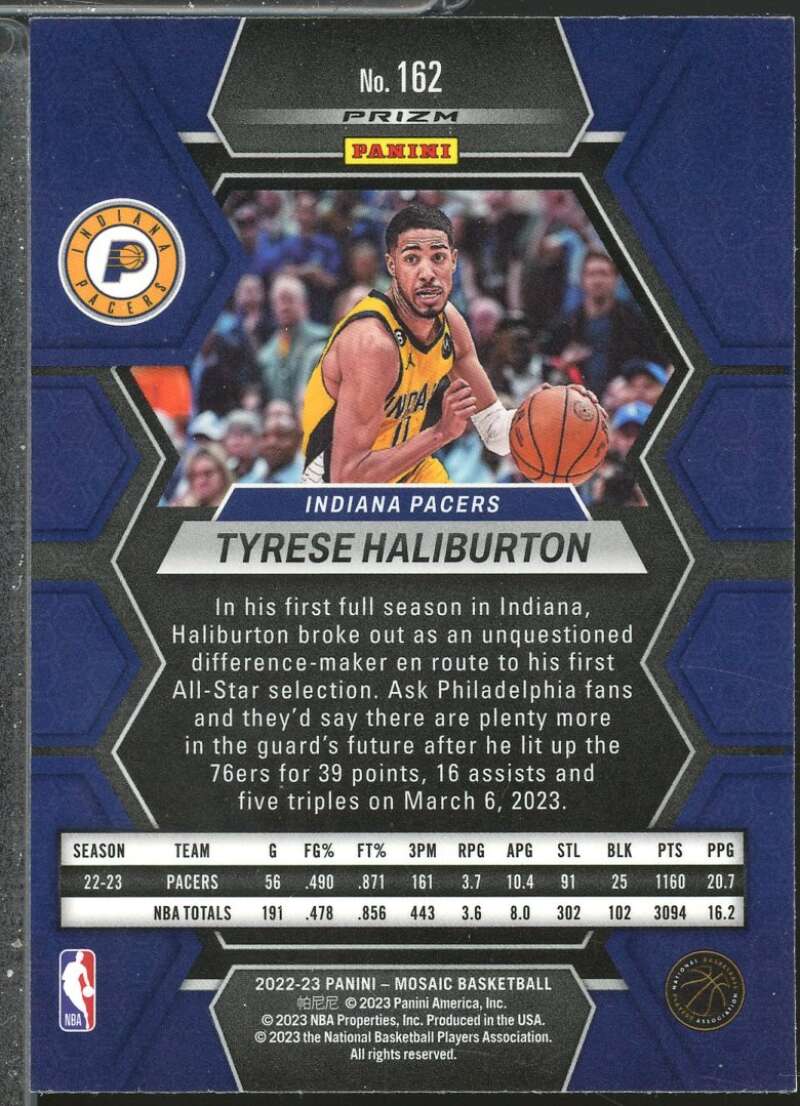 Tyrese Haliburton Card 2022-23 Panini Mosaic Mosaic Reactive Blue #162  Image 2