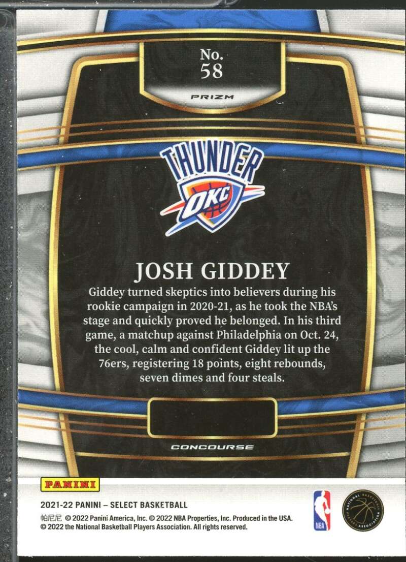 Josh Giddey Rookie Card 2021-22 Select Prizms Blue #58  Image 2