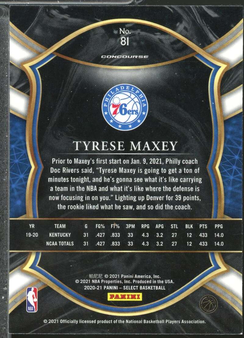 Tyrese Maxey Rookie Card 2020-21 Select Blue Retail #81  Image 2
