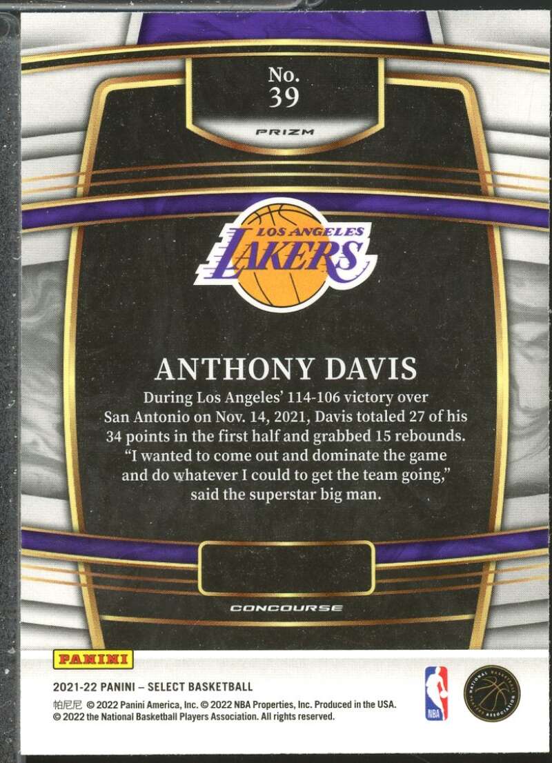 Anthony Davis Card 2021-22 Select Prizms Silver #39  Image 2