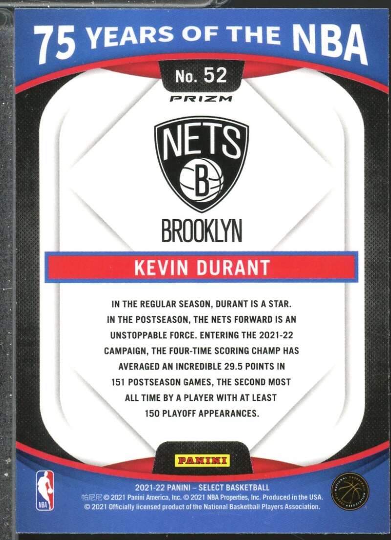Kevin Durant/Select Card 2021-22 Panini 75 Years of the NBA Prizms Silver #52  Image 2