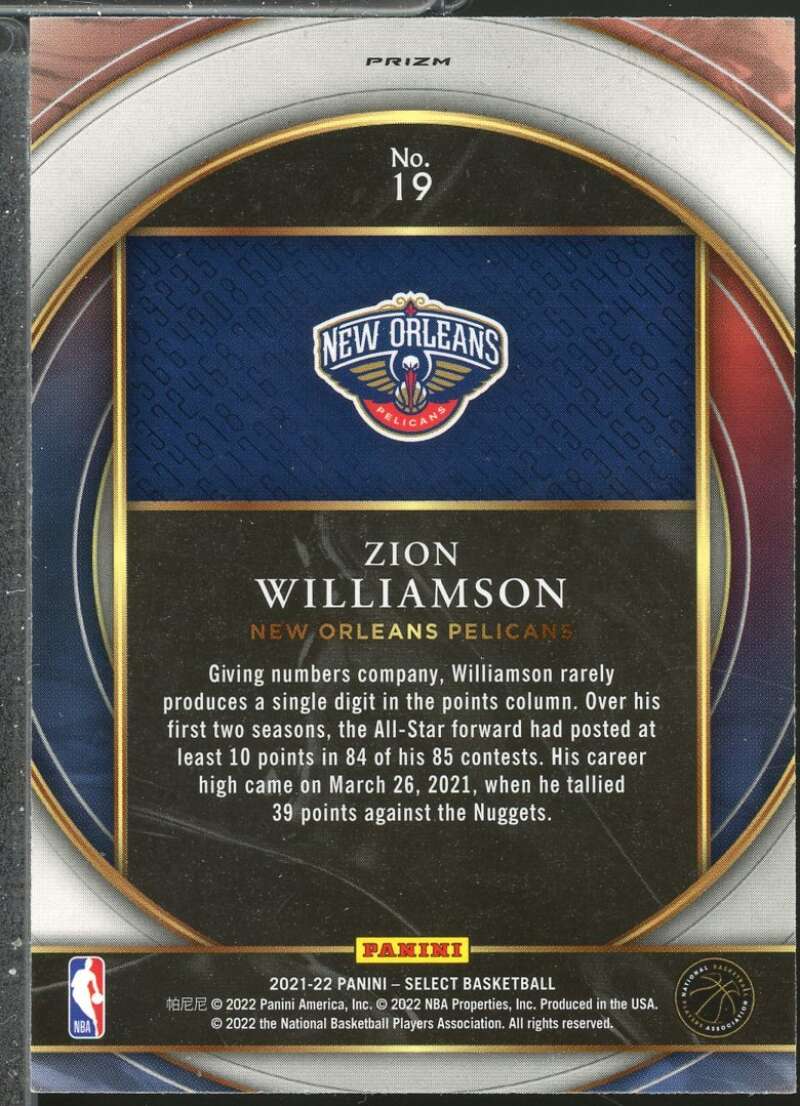 Zion Williamson Card 2021-22 Select Numbers Prizms Red #19  Image 2