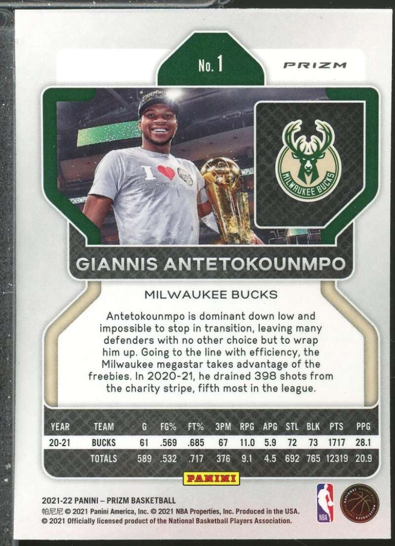 Giannis Antetokounmpo Card 2021-22 Panini Prizm Prizms Silver #1  Image 2