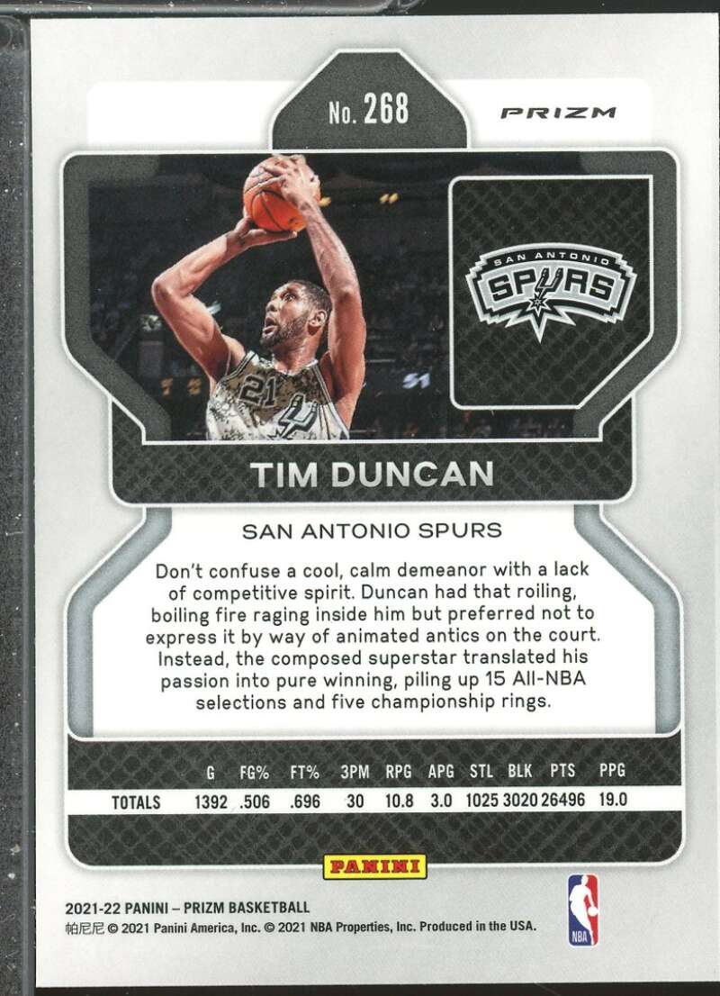 Tim Duncan Card 2021-22 Panini Prizm Prizms Ruby Wave #268  Image 2