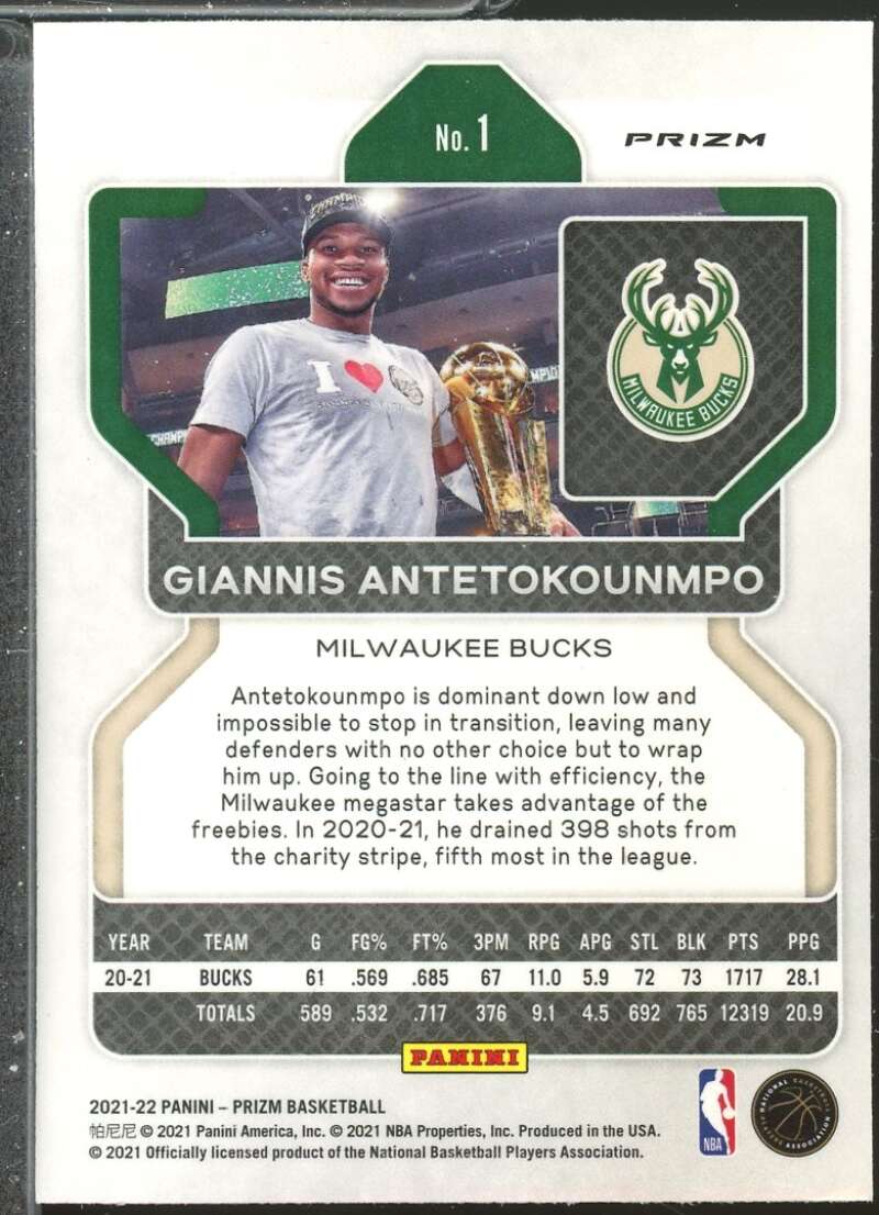 Giannis Antetokounmpo Card 2021-22 Panini Prizm Prizms Ice #1  Image 2