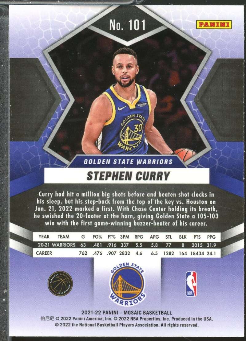 Stephen Curry Card 2021-22 Panini Mosaic #101  Image 2