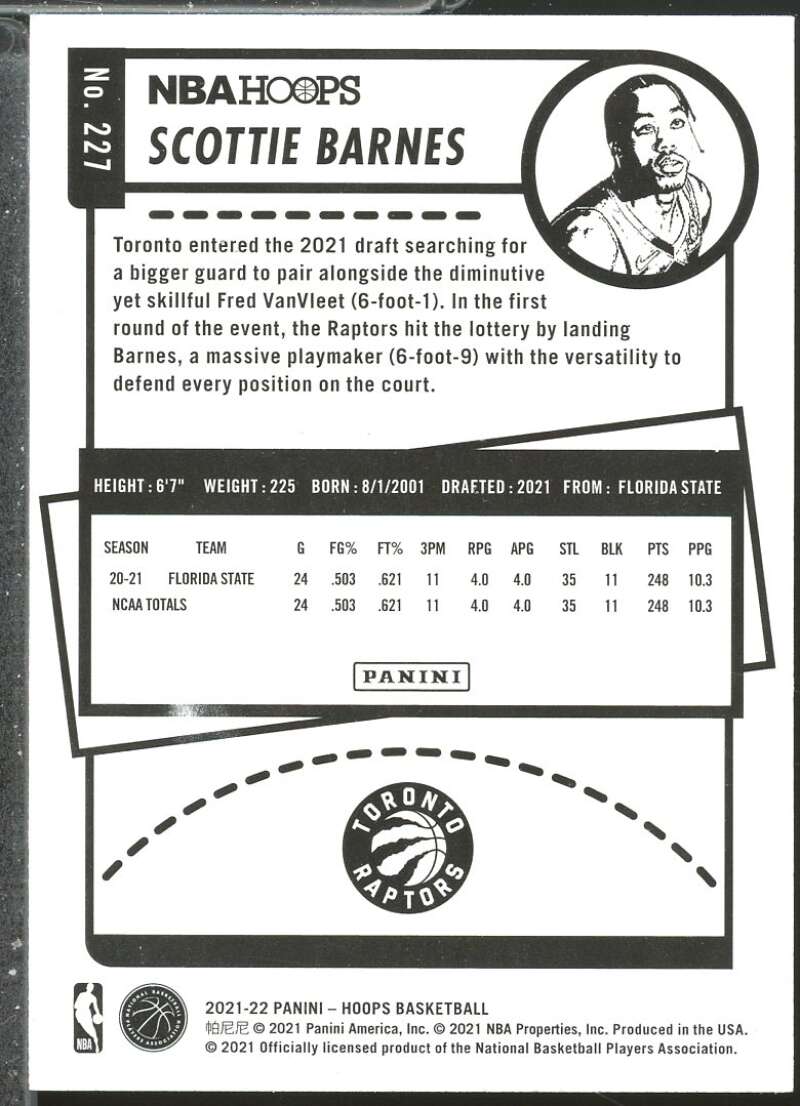 Scottie Barnes Rookie Card 2021-22 Hoops #227  Image 2