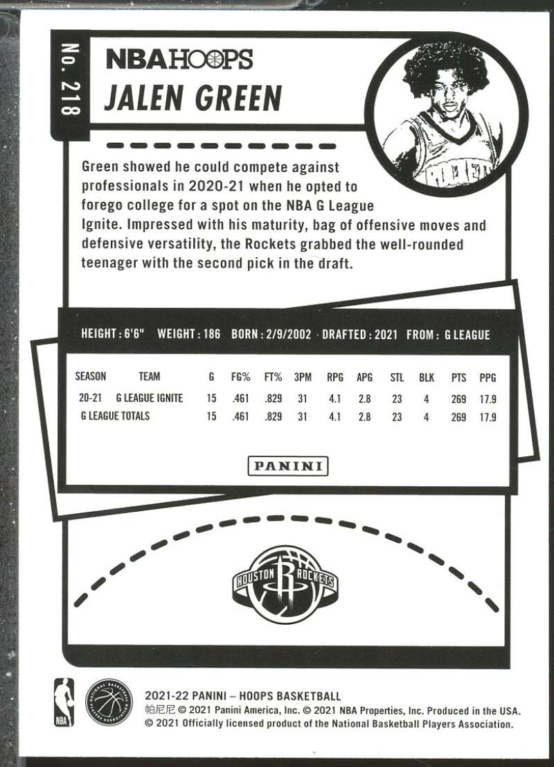 Jalen Green Rookie Card 2021-22 Hoops #218  Image 2