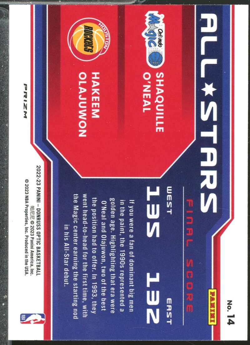 Hakeem Olajuwon/Shaquille O'Neal Card 2022-23 Donruss Optic All-Stars Holo #14  Image 2