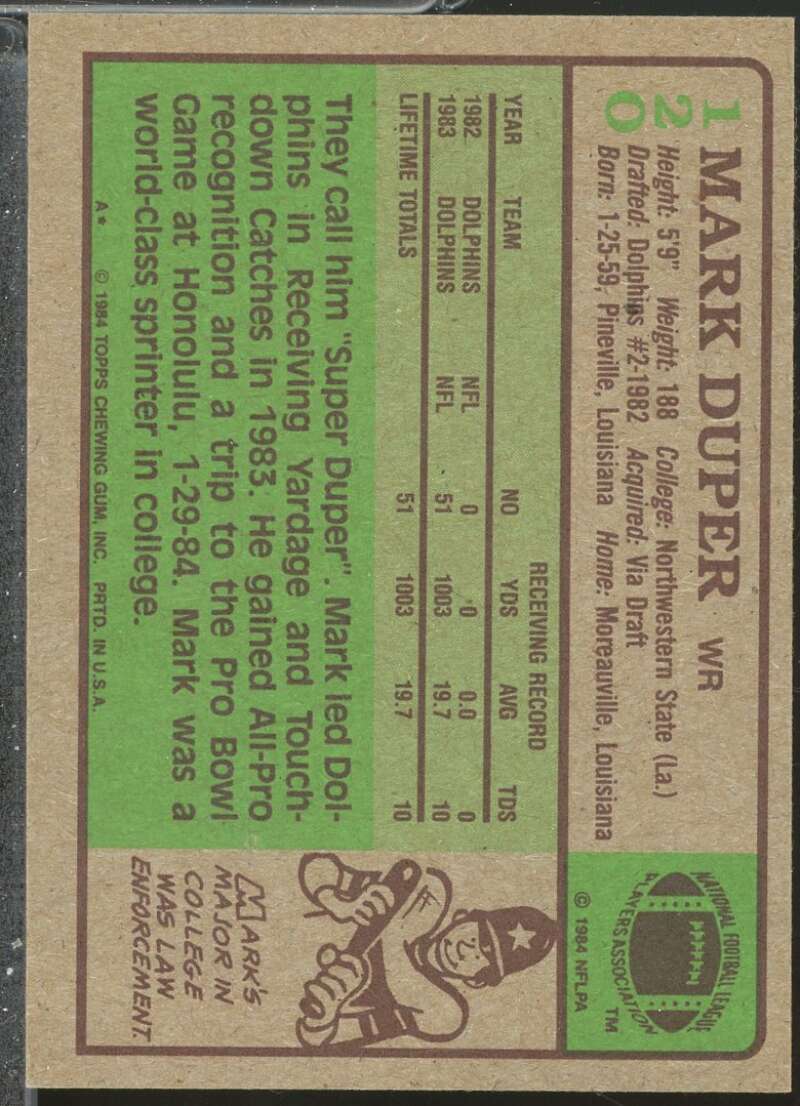 Mark Duper Rookie Card 1984 Topps #120  Image 2