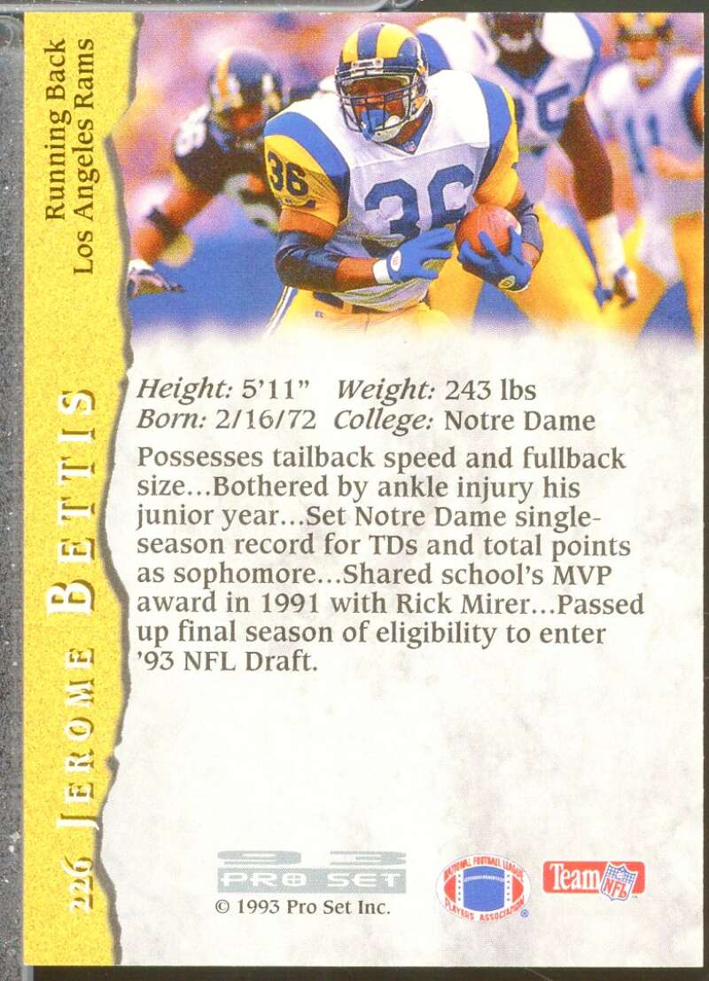 Jerome Bettis Rookie Card 1993 Pro Set #226  Image 2