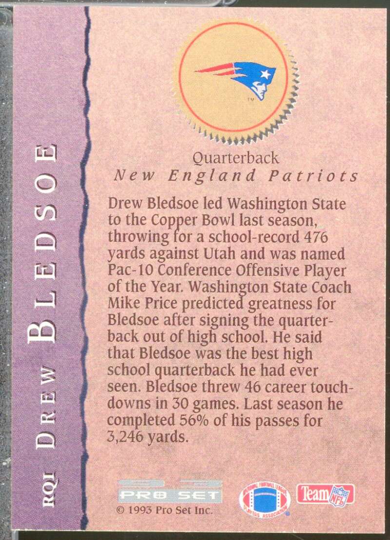 Drew Bledsoe Rookie Card 1993 Pro Set Rookie Quarterbacks #RQ1  Image 2