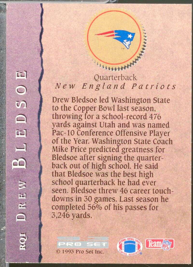 Drew Bledsoe Rookie Card 1993 Pro Set Rookie Quarterbacks #RQ1  Image 2