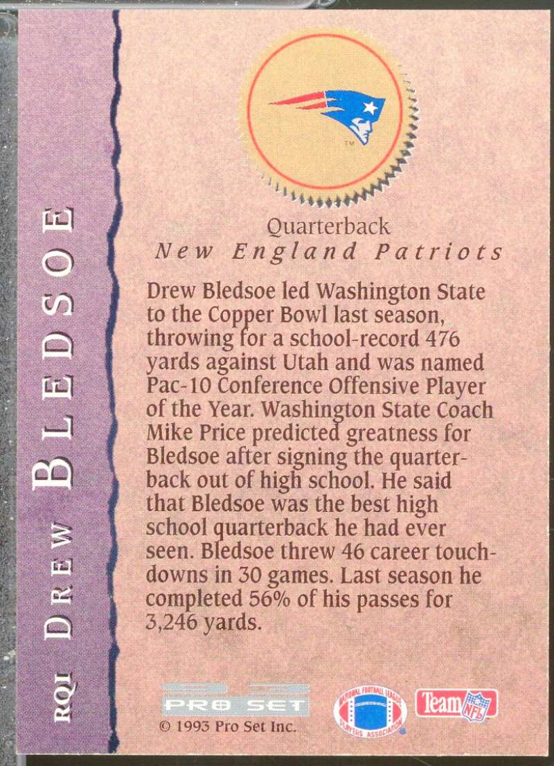 Drew Bledsoe Rookie Card 1993 Pro Set Rookie Quarterbacks #RQ1  Image 2