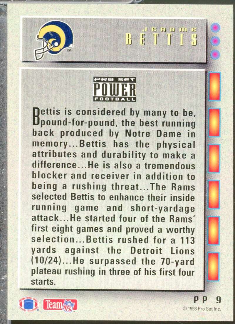 Jerome Bettis Rookie Card 1993 Power Update Prospects #9  Image 2