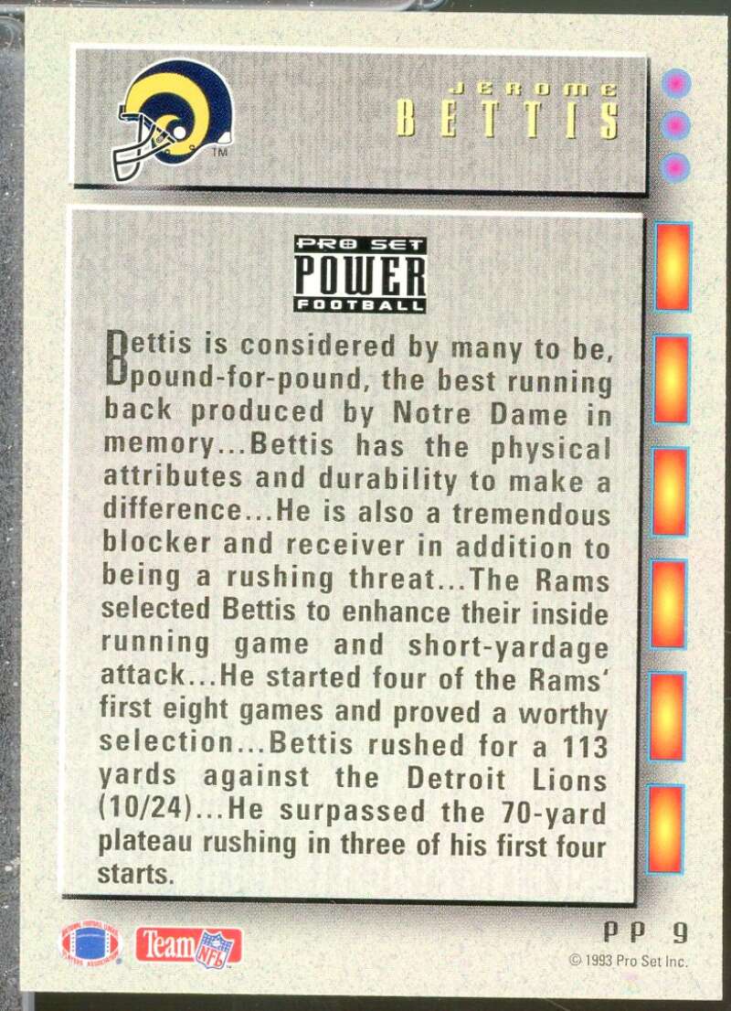 Jerome Bettis Rookie Card 1993 Power Update Prospects #9  Image 2