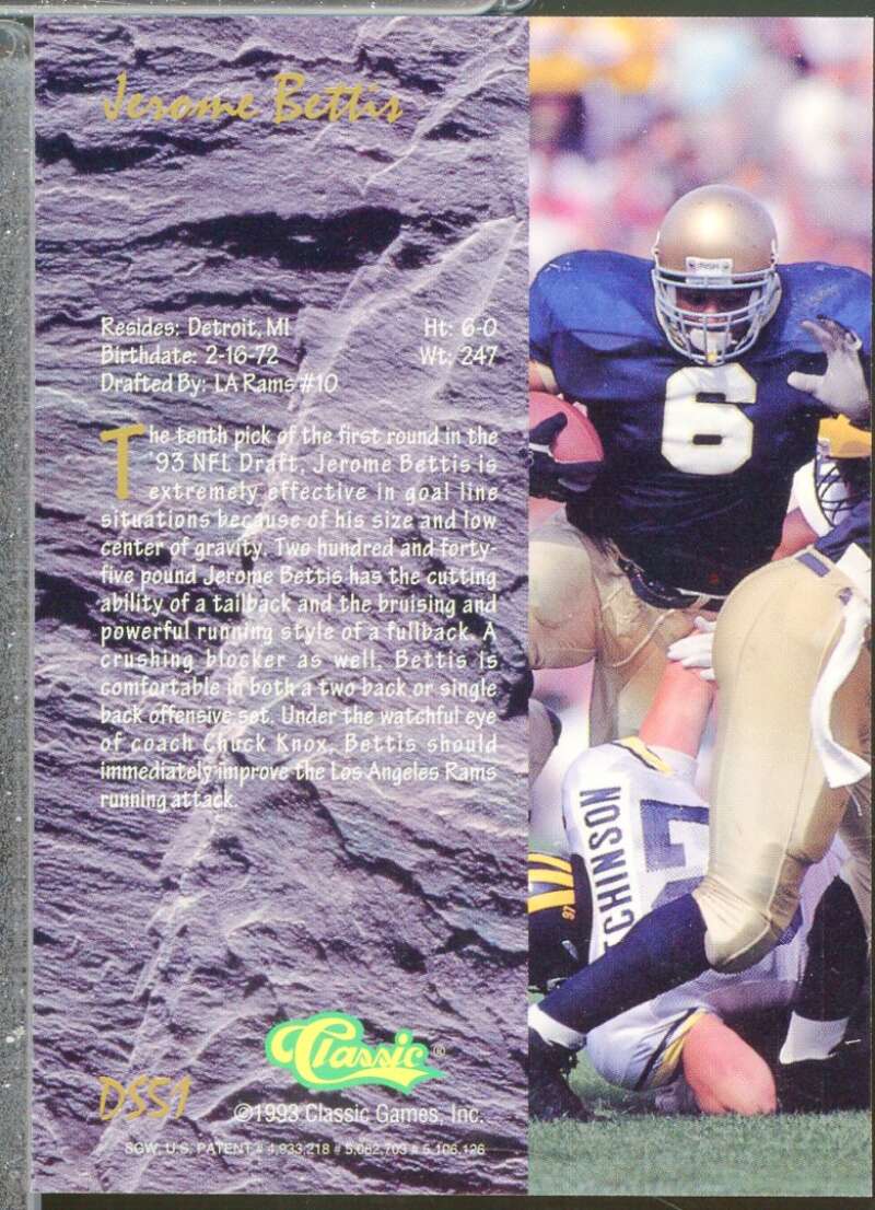 Jerome Bettis Rookie Card 1993 Classic Four Sport Chromium Draft Stars #DS51  Image 2