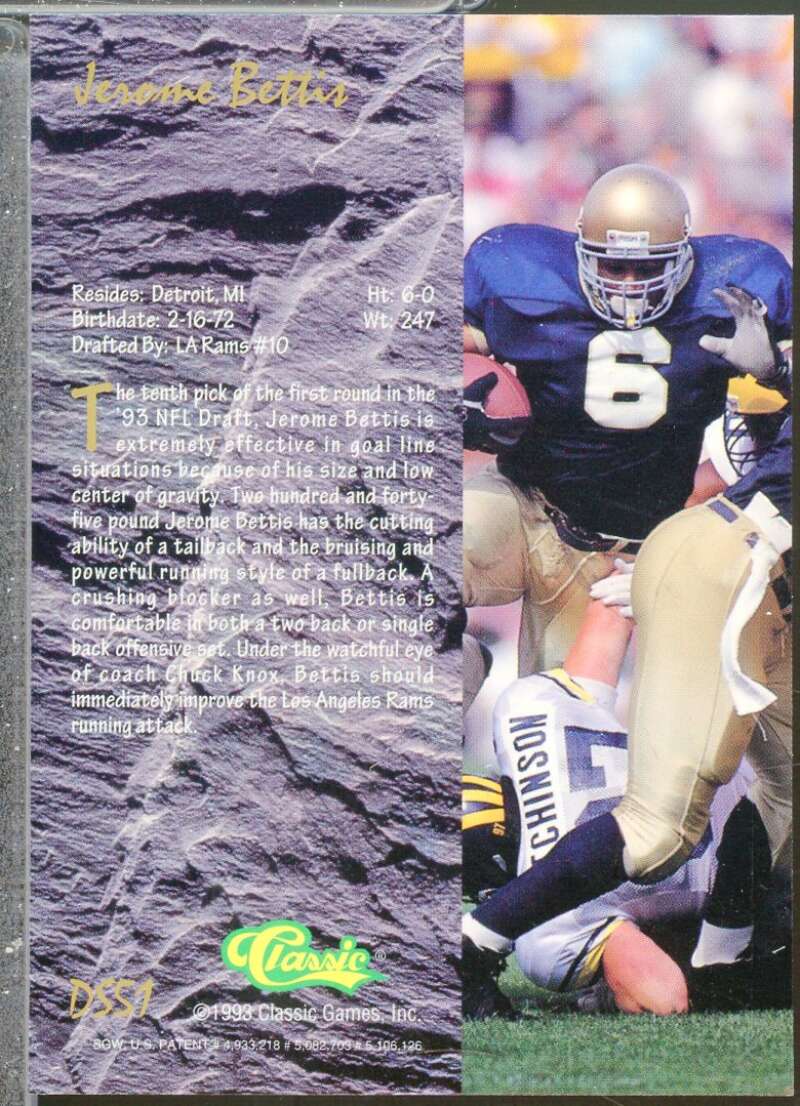 Jerome Bettis Rookie Card 1993 Classic Four Sport Chromium Draft Stars #DS51  Image 2