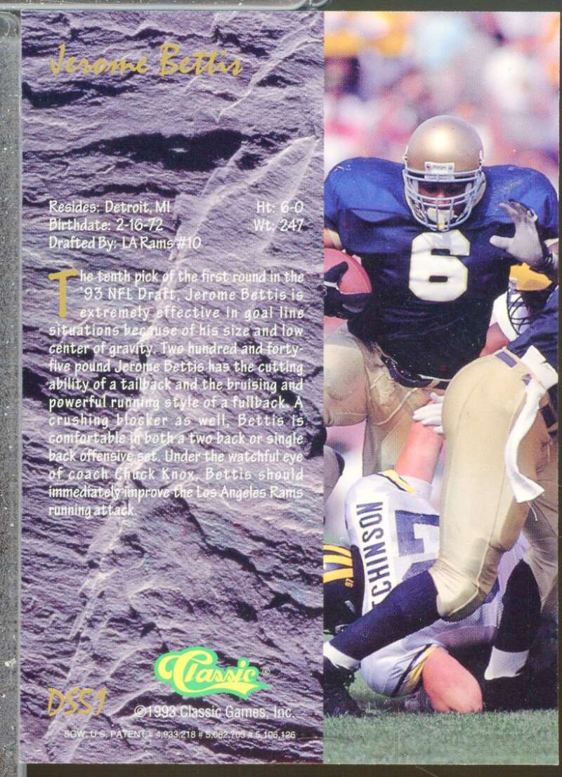 Jerome Bettis Rookie Card 1993 Classic Four Sport Chromium Draft Stars #DS51  Image 2